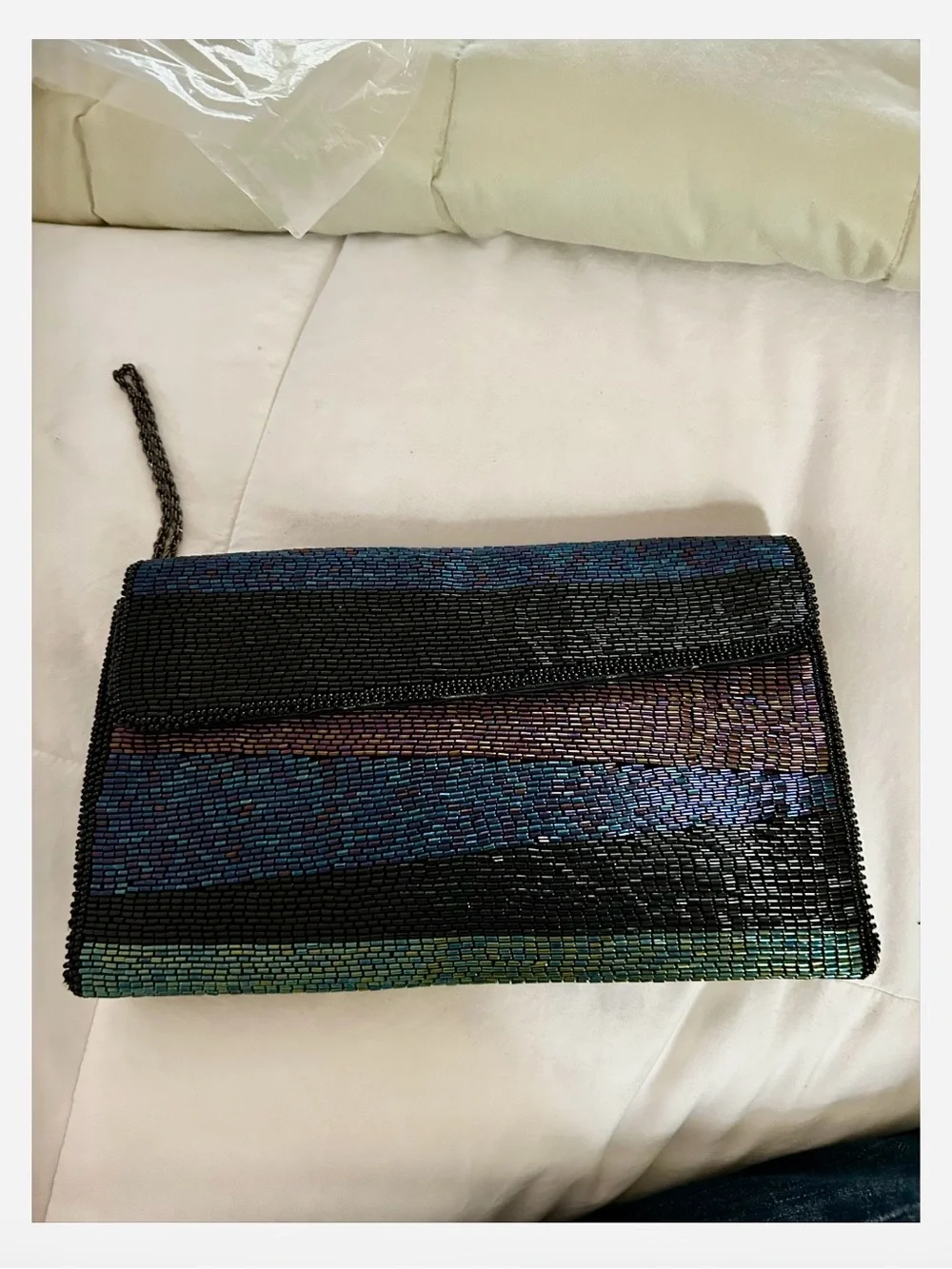 Crystal-Embellished Silver Evening Bag